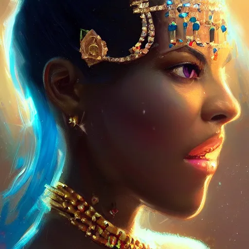 Image similar to a beautiful portrait of a jewel goddess by greg rutkowski and raymond swanland, trending on artstation, ultra realistic digital art