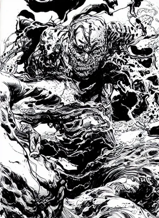 Image similar to man, black white ink art, comic art, high detail, bernie wrightson art, jimlee, petruk, gareng