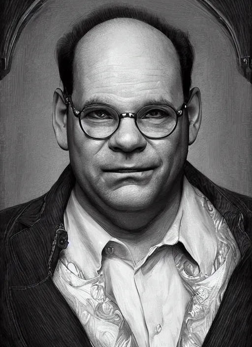 Image similar to digital _ painting _ of _ george costanza _ by _ filipe _ pagliuso _ and _ justin _ gerard _ symmetric _ fantasy _ highly _ detailed _ realistic _ intricate _ port