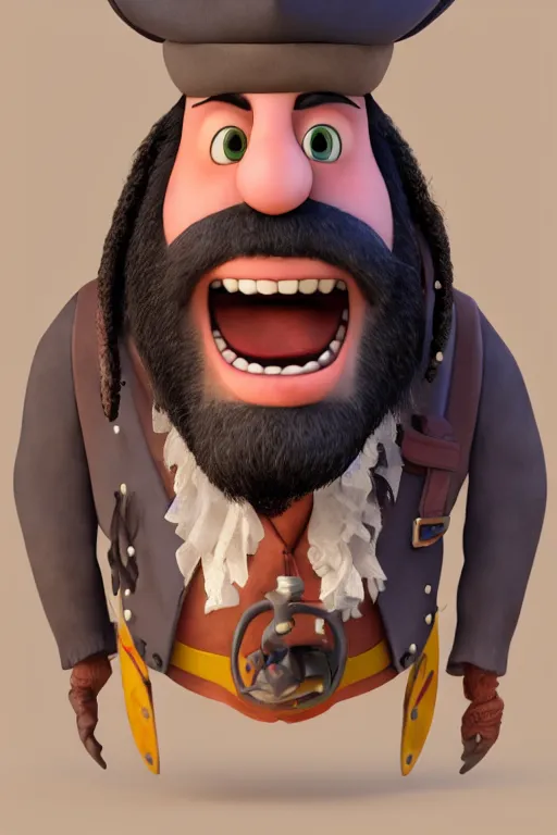 Image similar to portrait of blackbeard pirate. pixar disney 4 k 3 d render funny animation movie oscar winning trending on artstation and behance. ratatouille style.