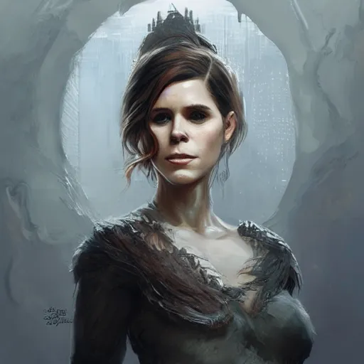 Image similar to a portrait of kate mara as a sorceress, urban motifs, intricate, elegant, highly detailed, digital painting, trending on artstation, concept art, smooth sharp focus, illustration, art by artgerm and greg rutkowski