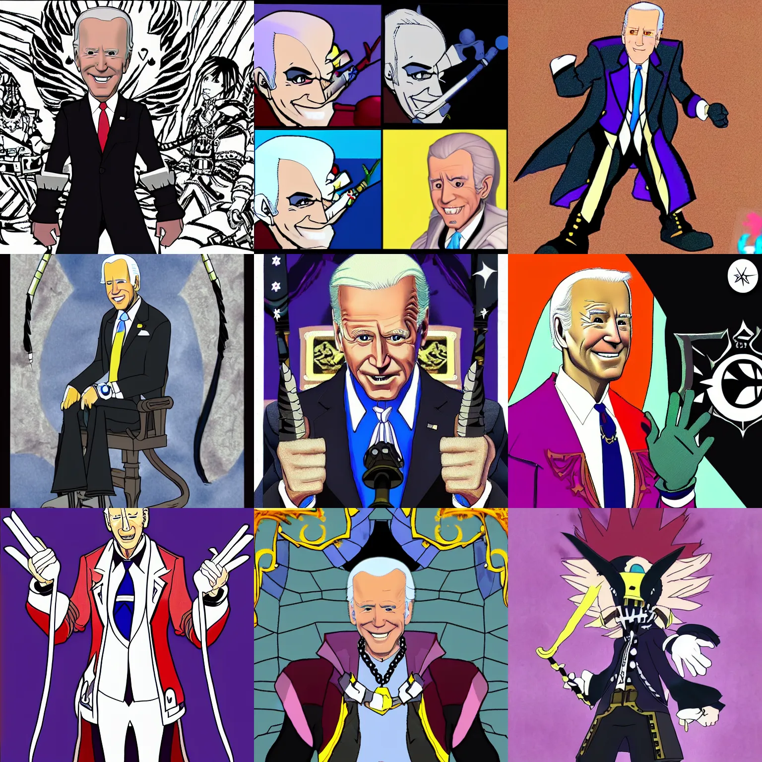 Prompt: joe biden as a kingdom hearts villain, low - quality fan - art. poorly rated. made in mspaint, fantasy, fashionable rpg clothing