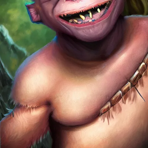 Image similar to a detailed portrait of a cute child orc boy smiling, fantasy art illustration, incredibly highly detailed and realistic, 8 k, sharp focus