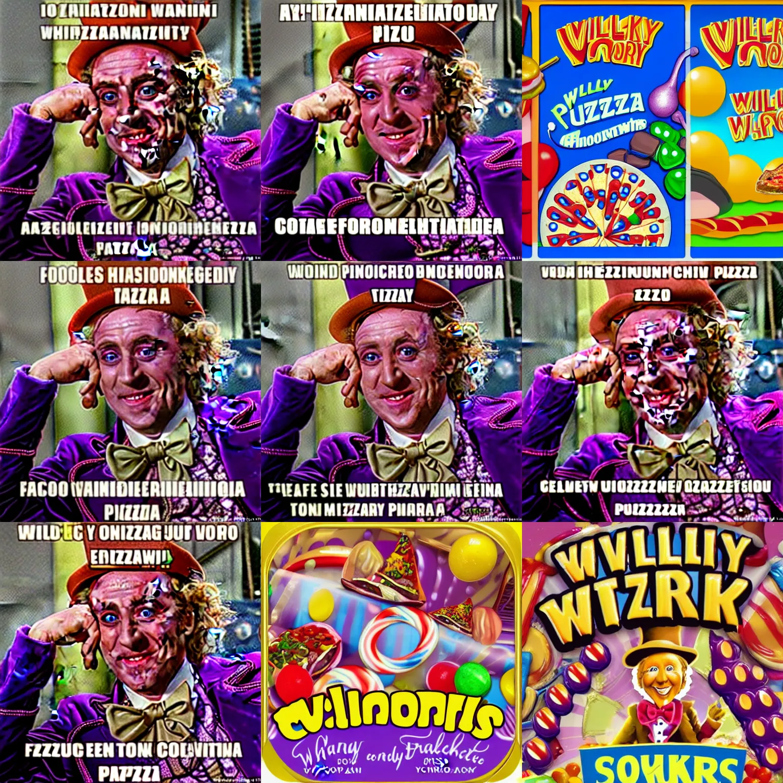 Prompt: Willy Wonka candy factory but with pizza