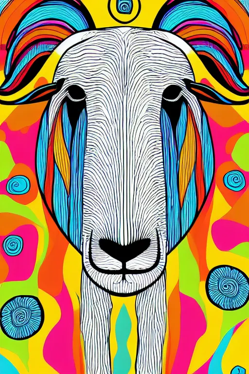 Image similar to minimalist boho style art of a colorful sheep, illustration, vector art