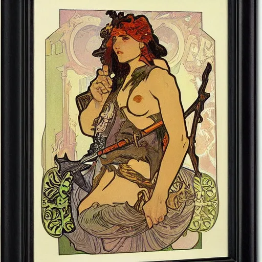 Prompt: barbarian by alphonse mucha