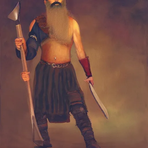 Prompt: Painting of a bearded warrior wielding an ax HD 8K