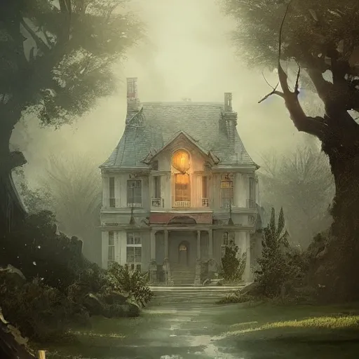 Image similar to A mansion in the tree , Greg rutkowski, Trending artstation, cinematográfica, digital Art