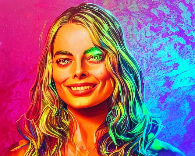 Prompt: neon art of margot robbie, hyper detailed, award winning