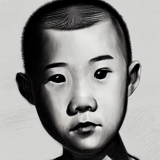 Prompt: dramatic portrait of chinese boy buzz cut, holding a spatula, digital painting