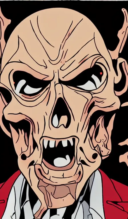 Image similar to Hanna Babera cartoon still of The Red Skull, close-up view