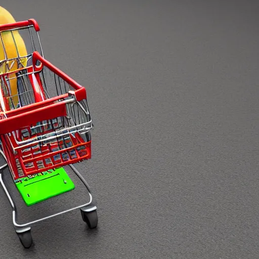 Prompt: a photo realistic battered shopping cart