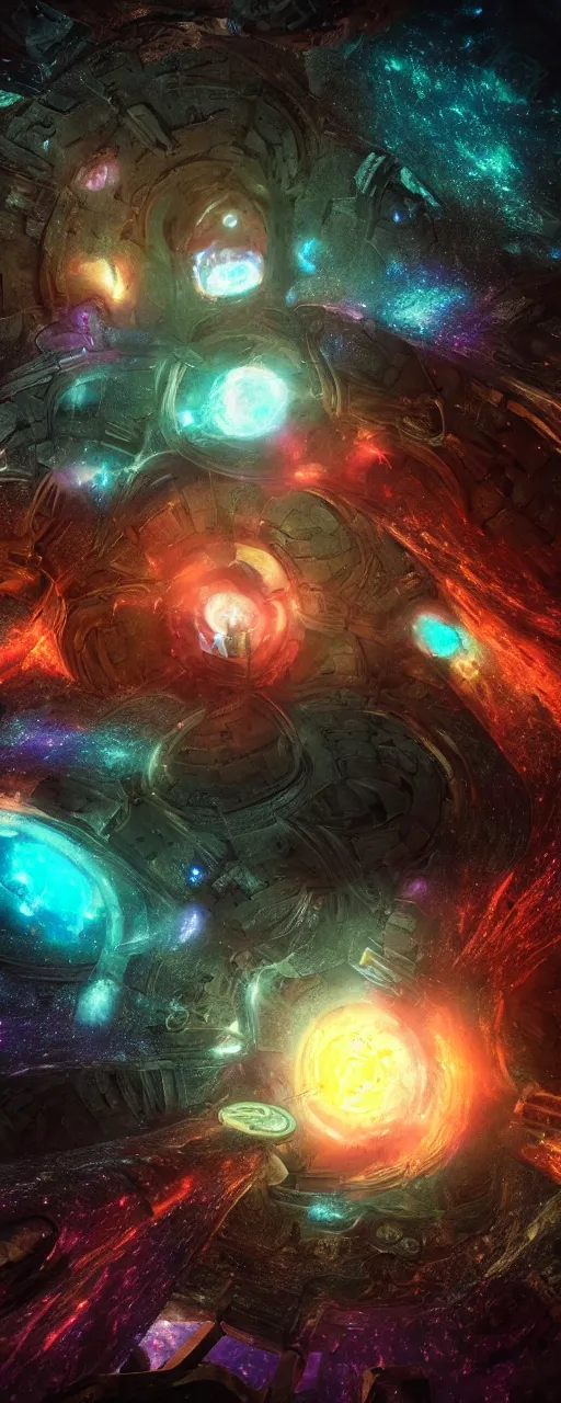 Image similar to tunnel portal made of stars space, gigantic biomechanical astral monk, cosmic eye, nebulas stars dmt psychedelic cosmos, cosmic, hallucination, night sky cluster milky way constellations, 8 k, artstation, unreal engine, octane render, hdr, surrealistic, glow, photorealistic, volumetric lighting, dreamy, dynamic, mystical