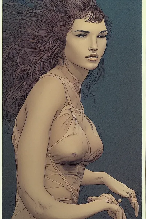 Image similar to portrait of beautiful gorgeous woman by Moebius