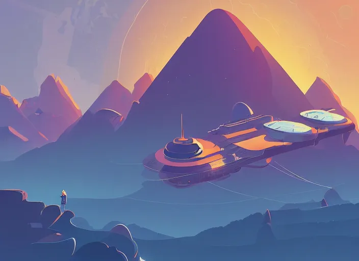 Prompt: an illustration of a space station on a mountain, an art deco painting by james gilleard, behance contest winner, space art, concept art, matte painting, matte background