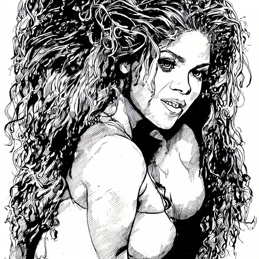 Image similar to portrait of shakira in the style of marc silvestri pen and ink drawing, high detail