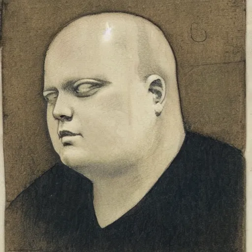 Image similar to bobby hill, portrait, intaglio, by felicien rops