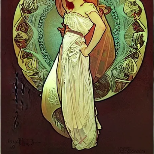 Image similar to art by alphonse mucha