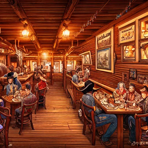 Prompt: old western saloon interior, extremely detailed, sharp focus, wide view, full body shot, smooth, digital illustration, by james jean, by rossdraws, frank franzzeta, sakimichan