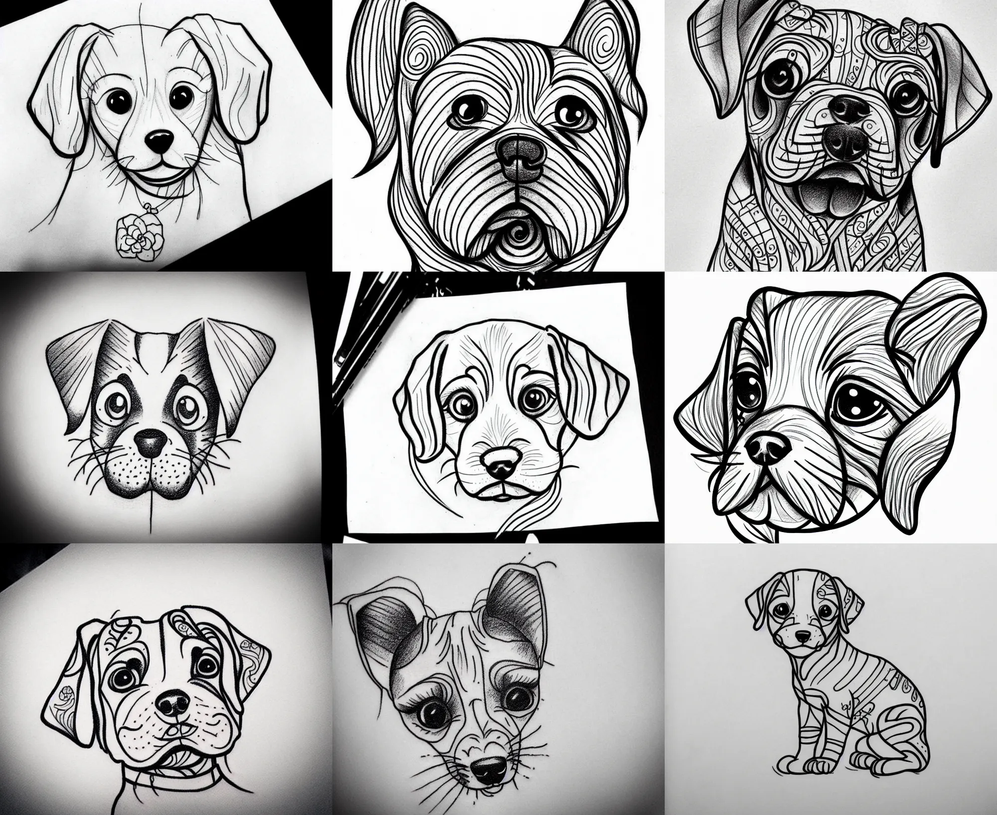 Image similar to Tattoo Design line sketch adorable lineart puppy, bolt lines very aesthetic
