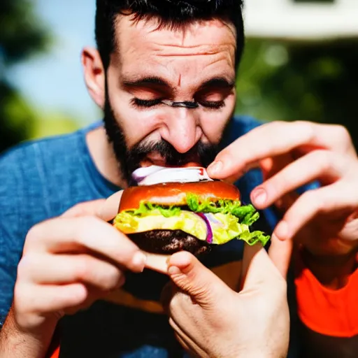 Image similar to photo of a man eating a burger