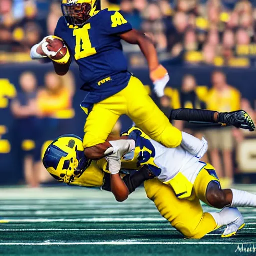 Prompt: university of michigan football game, sports photography, the players are all hamsters