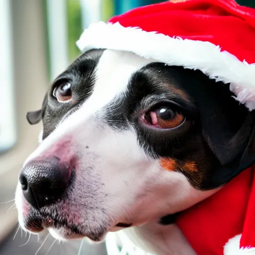 Image similar to a dog wearing a santa hat and scarf, a stock photo by Elke Vogelsang, shutterstock contest winner, dada, stock photo, stockphoto, photoillustration