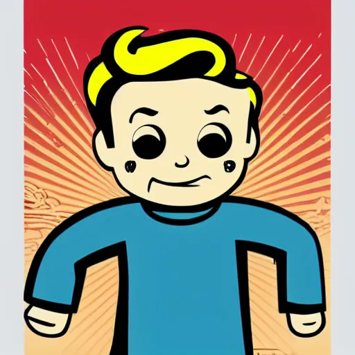 Image similar to vault boy from fallout showing thumb up, futurist illustration art by butcher billy, sticker, colorful, illustration, highly detailed, simple, smooth and clean vector curves, no jagged lines, vector art, smooth andy warhol style