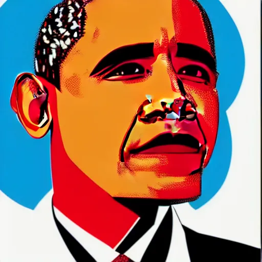 Image similar to Obama, graphic illustration by Jamie Hewlett, bold colors