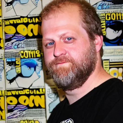 Image similar to portrait of comic book artist Ethan Van Sciver at a comic book convention