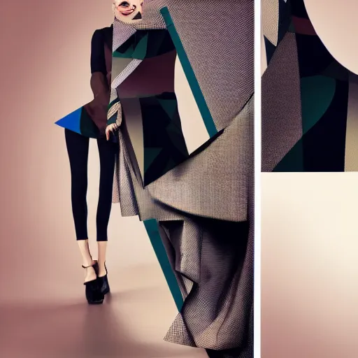 Prompt: fashion ad for geometric fashion designed by ai