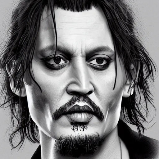 Prompt: a finely detailed exaggerated caricature illustration of johnny depp, artstation, 4k