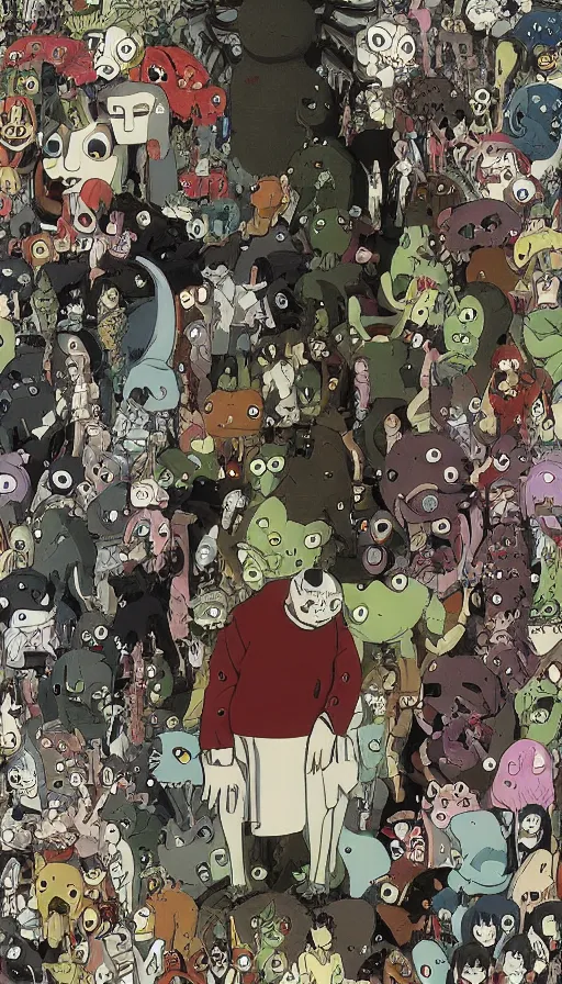 Image similar to horrible creature with many eyes and thin legs by miyazaki, anime