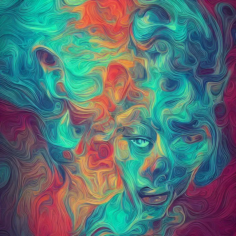 Prompt: The mind separates from the body. Rough strokes and grainy. Interesting colour scheme. Detailed. Beautiful digital artwork by artist Lurid. (2022)