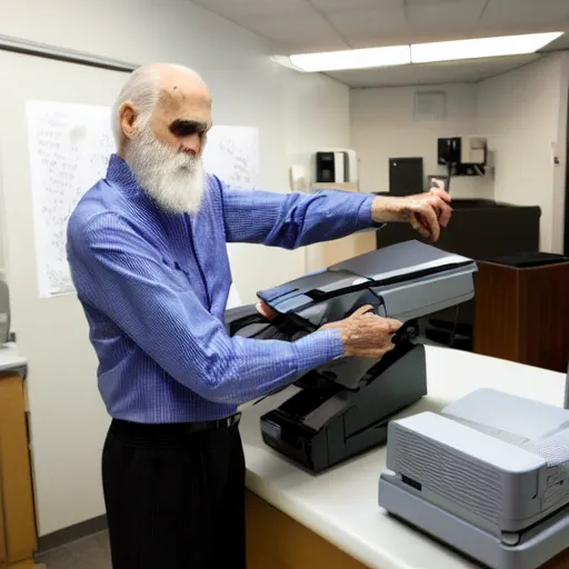 Prompt: vint cerf trying to fix his printer