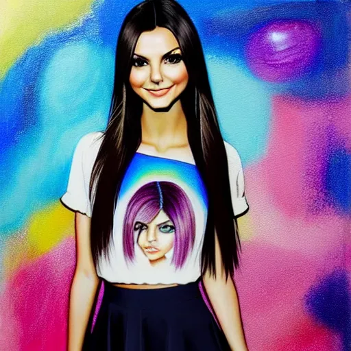 Image similar to victoria justice wearing both shirt and skirt, ultra detailed painting at 1 6 k resolution and epic visuals. epically surreally beautiful image. amazing effect, image looks crazily crisp as far as it's visual fidelity goes, absolutely outstanding. vivid clarity. ultra. iridescent. mind - breaking. mega - beautiful pencil shadowing. beautiful face. ultra high definition.