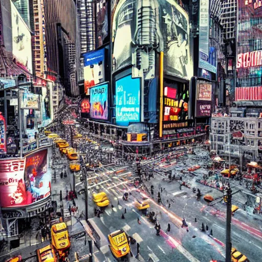 Prompt: tilt-shift photograph of a lovecraftian monster destroying times square