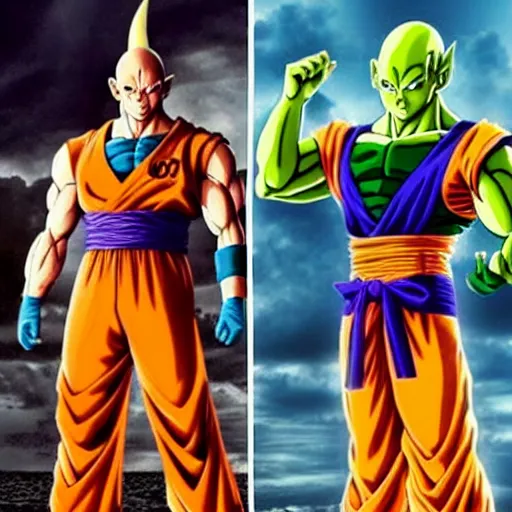 Prompt: photo of a live - action dragon ball z movie featuring dwayne johnson as piccolo