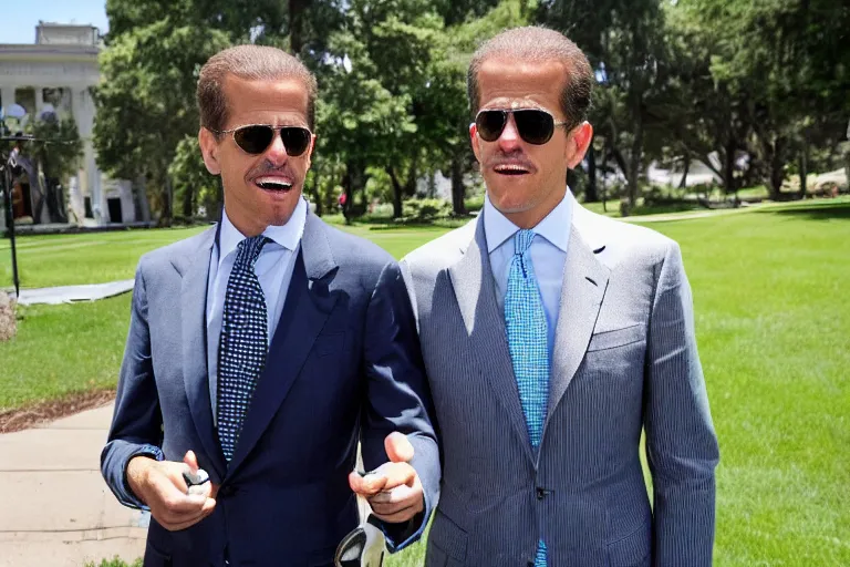 Prompt: hunter biden smoking crack pipe. wide angle view