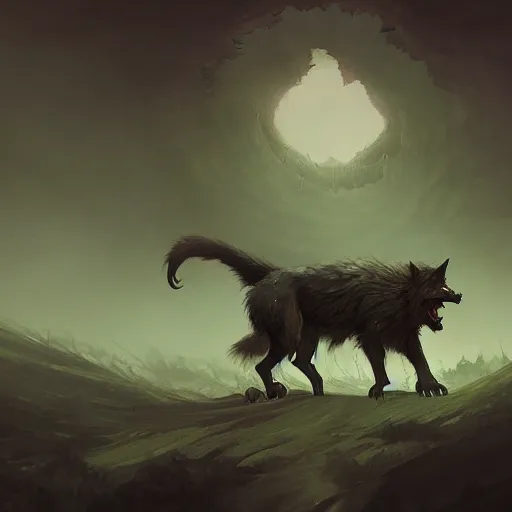 Prompt: A ultra detailed matte painting of an enormous werewolf, concept art by Anato Finnstark, trending on artstation,