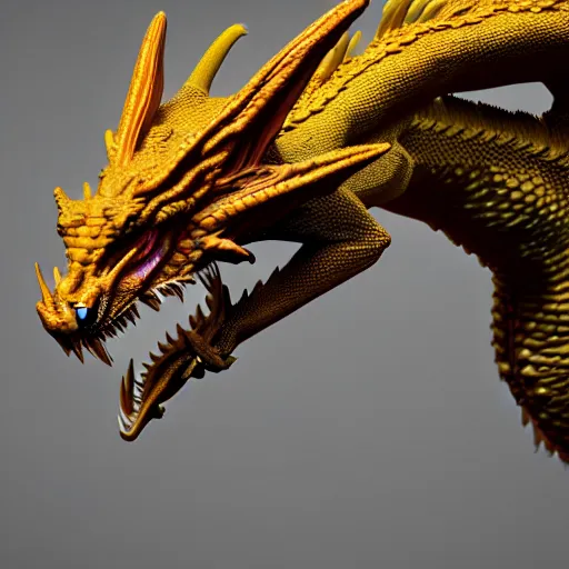 Prompt: a beautiful render of a majestic dragon, zbrush, 8 k, octane, b 3 d, highly detailed, the dragon has bright yellow eyes