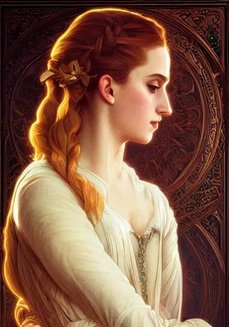 Prompt: sansa emma watson in ballroom, intricate, elegant, highly detailed, digital painting, artstation, concept art, smooth, sharp focus, illustration, art by artgerm and greg rutkowski and alphonse mucha and william - adolphe bouguereau