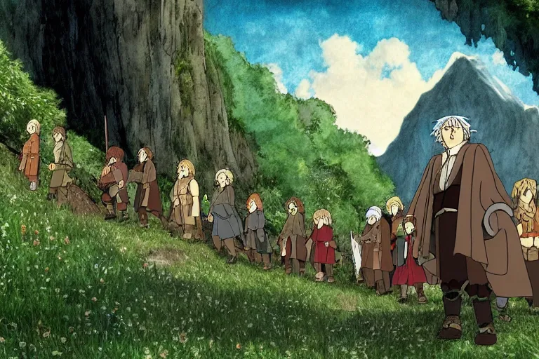 Image similar to tonemapped the fellowship of the ring by studio ghibli,