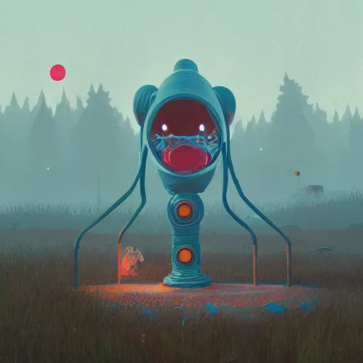 Image similar to all glory to the hypnotoad, by simon stalenhag