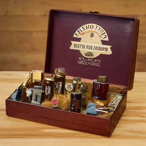 Image similar to vintage gift box for men, old school, wes anderson style