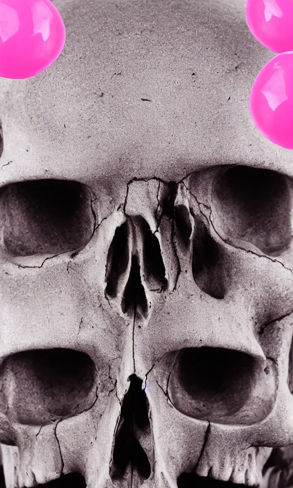 Prompt: closeup photo of a skull made out of bubble gum, 4k, highly detailed
