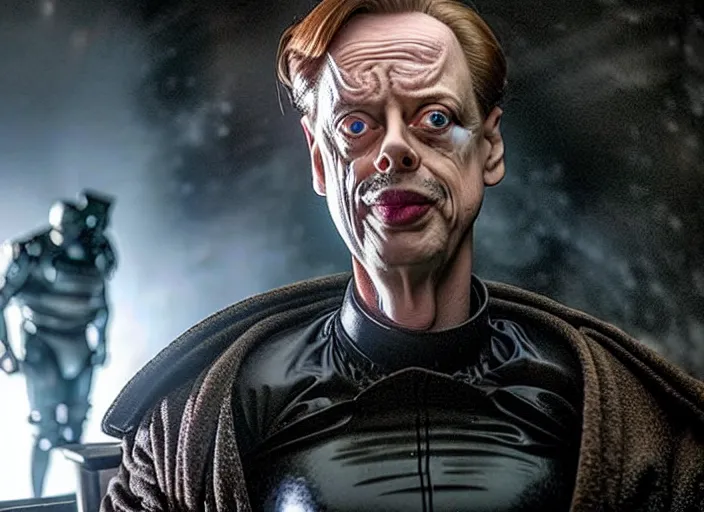 Image similar to steve buscemi as baron harkonnen in a black oil bath in a still from the film Dune (2021)