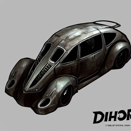 Image similar to concept art of a car in the style of dishonored game