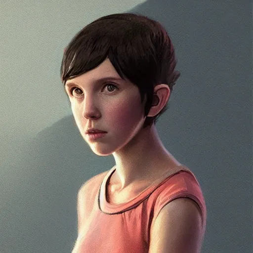 Prompt: a highly detailed epic cinematic concept art CG render digital painting artwork: Millie Bobby Brown. By Greg Rutkowski, Ilya Kuvshinov, WLOP, Stanley Artgerm Lau, Ruan Jia and Fenghua Zhong, trending on ArtStation, subtle muted cinematic colors, made in Maya, Blender and Photoshop, octane render, excellent composition, cinematic atmosphere, dynamic dramatic cinematic lighting, precise correct anatomy, aesthetic, very inspirational, arthouse