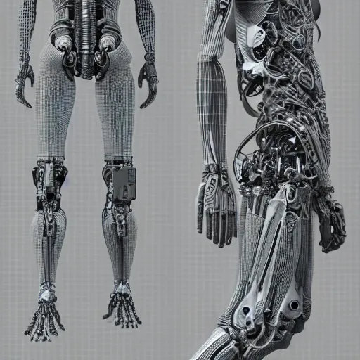 Image similar to detailed and intricate design of a full body of cyborg anatomy, 3 d design, great finesse organic hyper detailed, engineering blueprints, technical drawings, calculus, stained paper, hyperrealistic, ultra detailed, 4 k, octane render, unreal engine